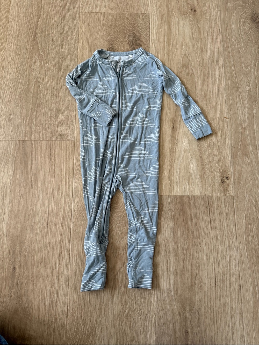 Soft Blue Striped Zip-Front Kids Footed Pajama